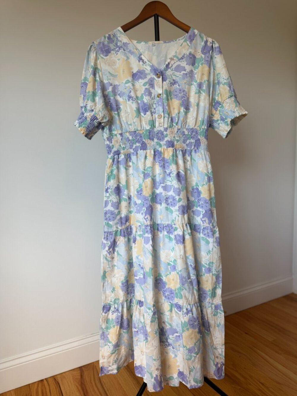 Petallush Floral Button-Front Tiered Midi Dress XL NWOT